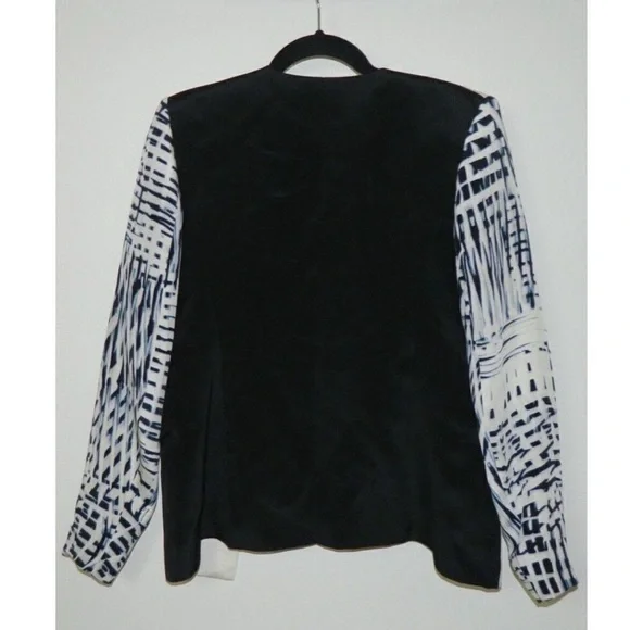 Parker Women's Black White 100% Silk Water Color Block Deconstructed Blazer- S - Picture 3 of 8